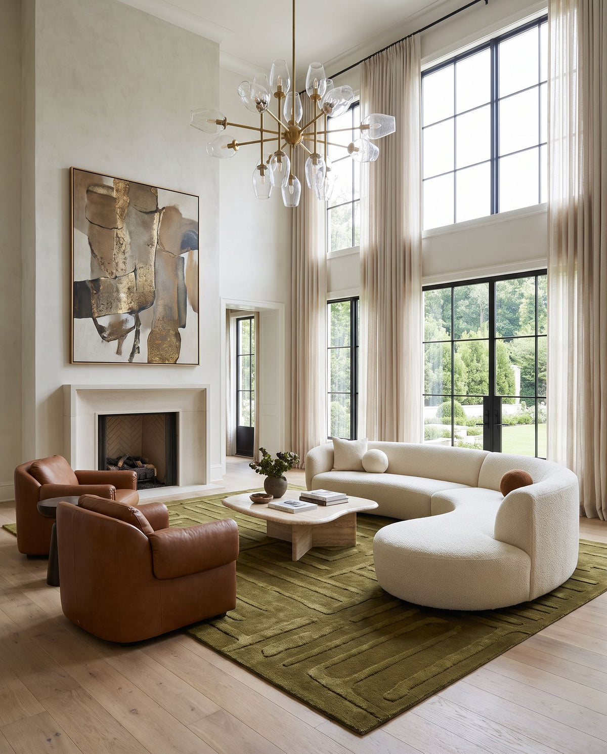 Datca Hand Tufted Rug as the centerpiece of a bright luxury living room — a hand tufted modern area rug in warm neutral tones