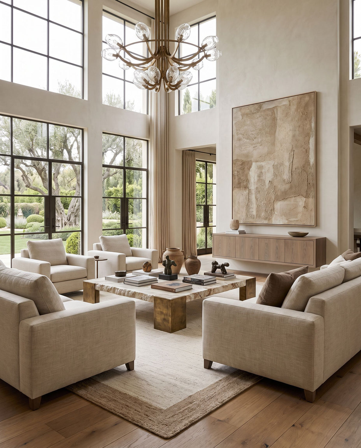 Dagny Hand Tufted Rug as the centerpiece of a bright luxury living room — a hand tufted cottage area rug in beige, sandstone and cream tones