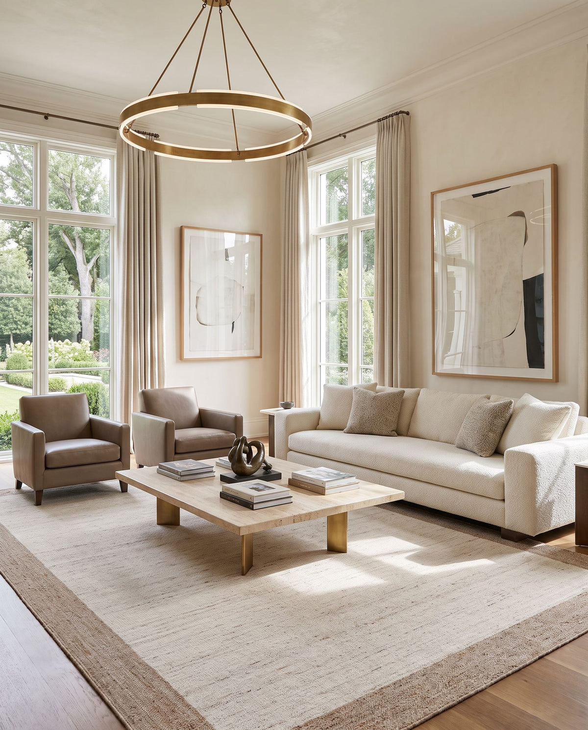 Dagny Hand Tufted Rug styled in an elegant designer living room — hand tufted cottage area rug in beige, sandstone and cream tones