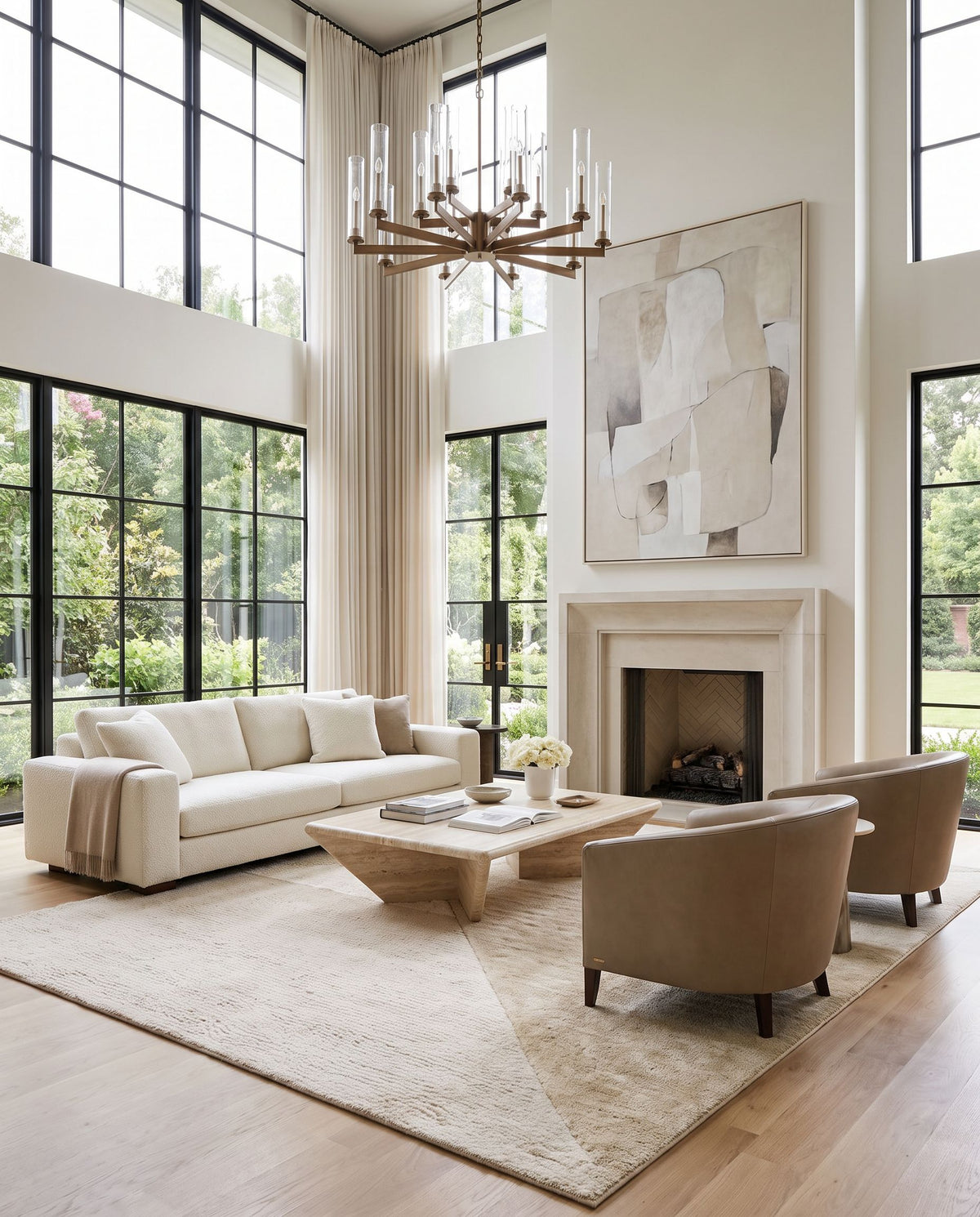Ebba Hand Woven Rug styled in an elegant designer living room — hand woven modern area rug in warm neutral tones