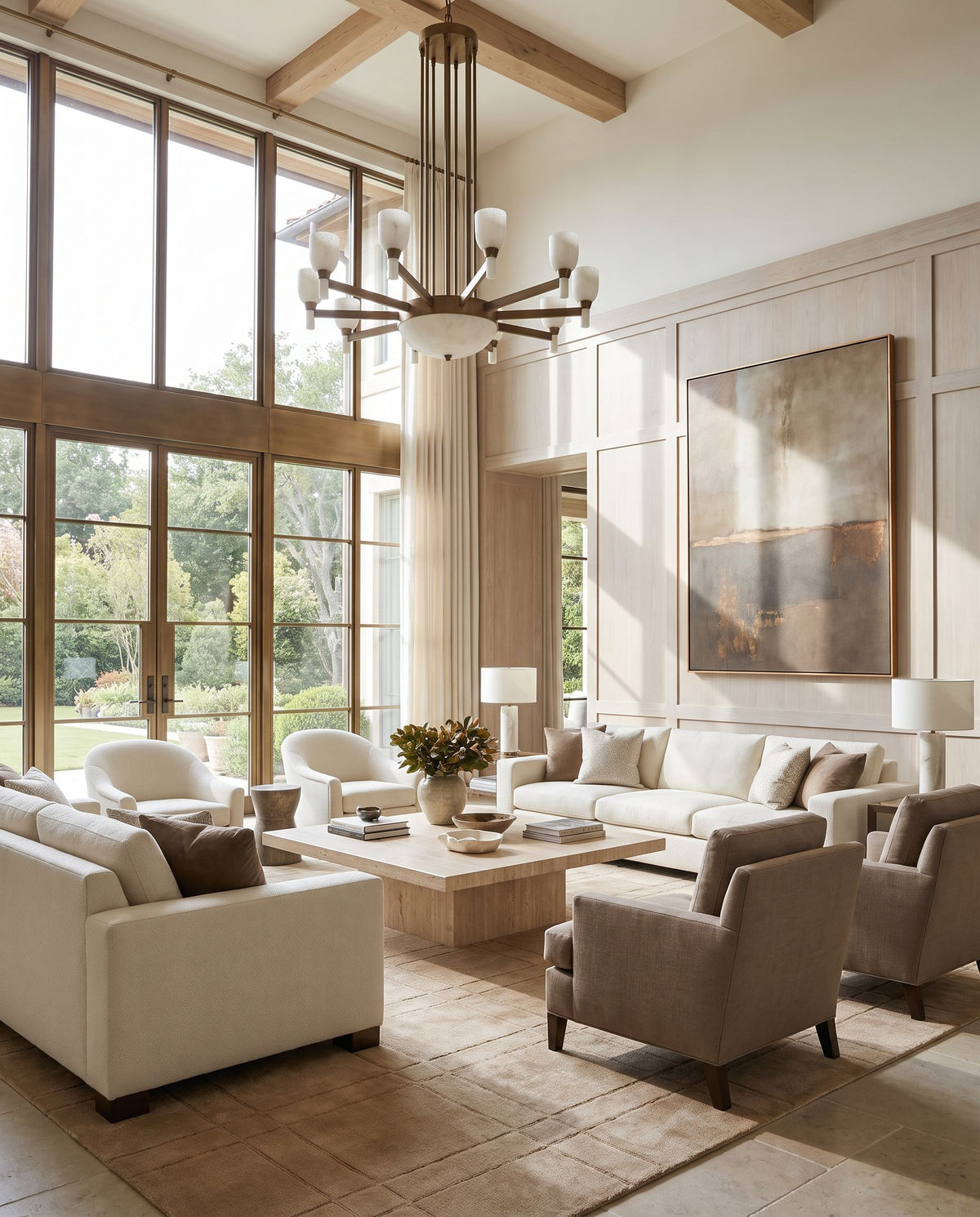 Falster Hand Tufted Rug styled in an elegant designer living room — hand tufted modern area rug in tan tones