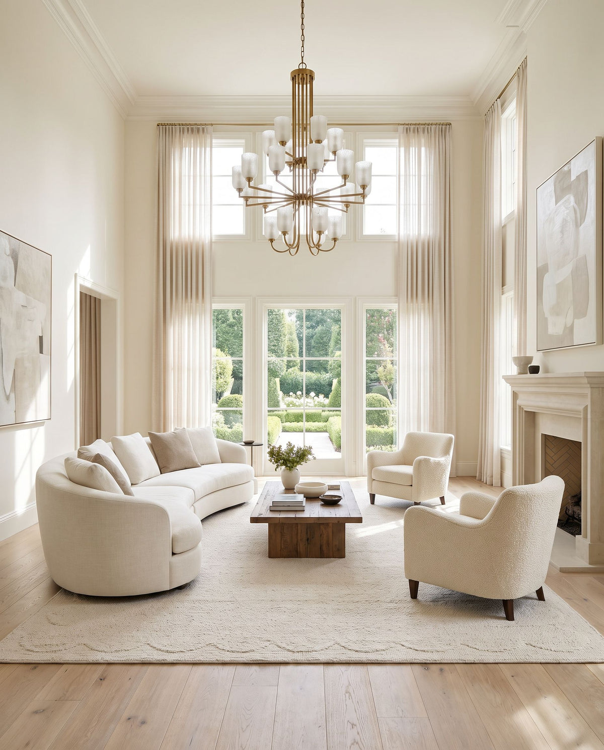 Hedda Hand Tufted Rug as the centerpiece of a bright luxury living room — a hand tufted modern area rug in warm neutral tones