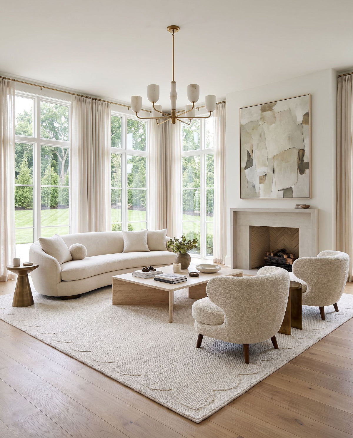 Hedda Hand Tufted Rug styled in an elegant designer living room — hand tufted modern area rug in warm neutral tones
