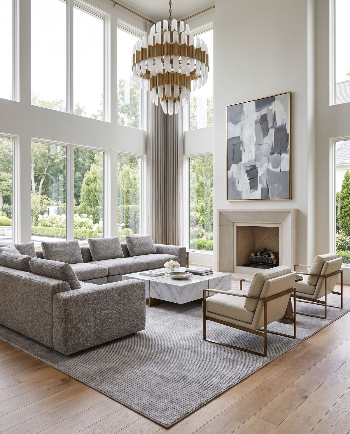 Karadeniz Hand Tufted Rug styled in an elegant designer living room — hand tufted modern area rug in silver, dove gray and ash tones