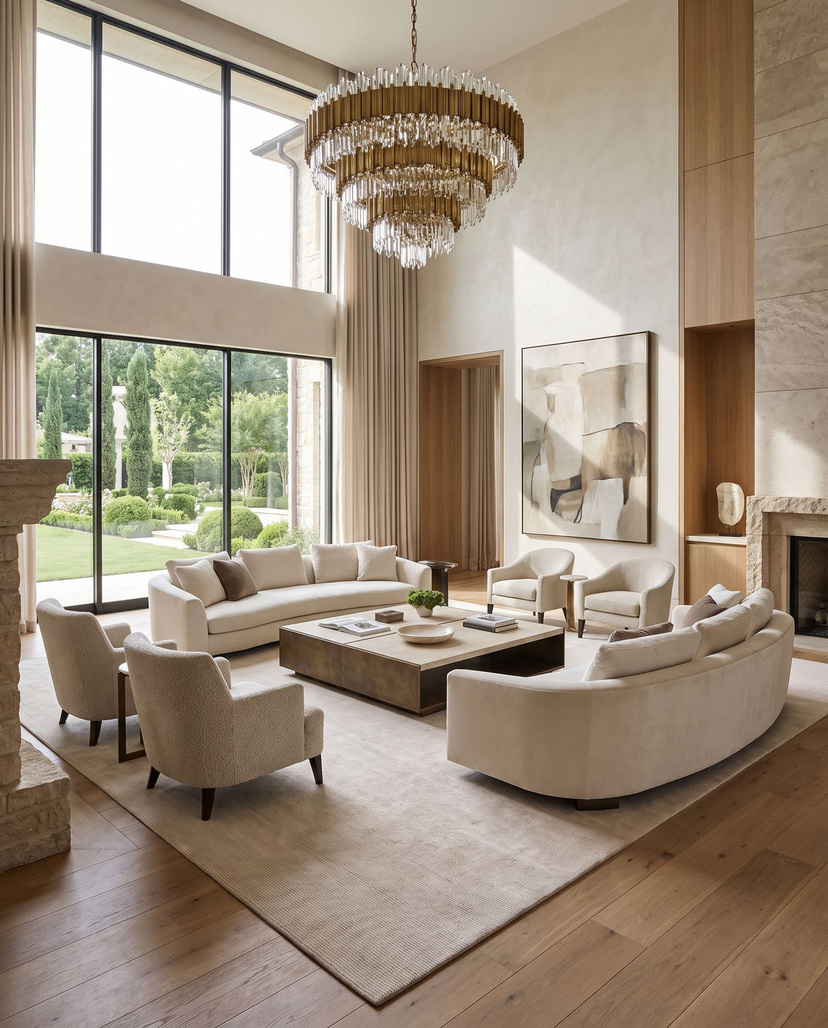 Levanto Hand Tufted Rug as the centerpiece of a bright luxury living room — a hand tufted modern area rug in ivory tones