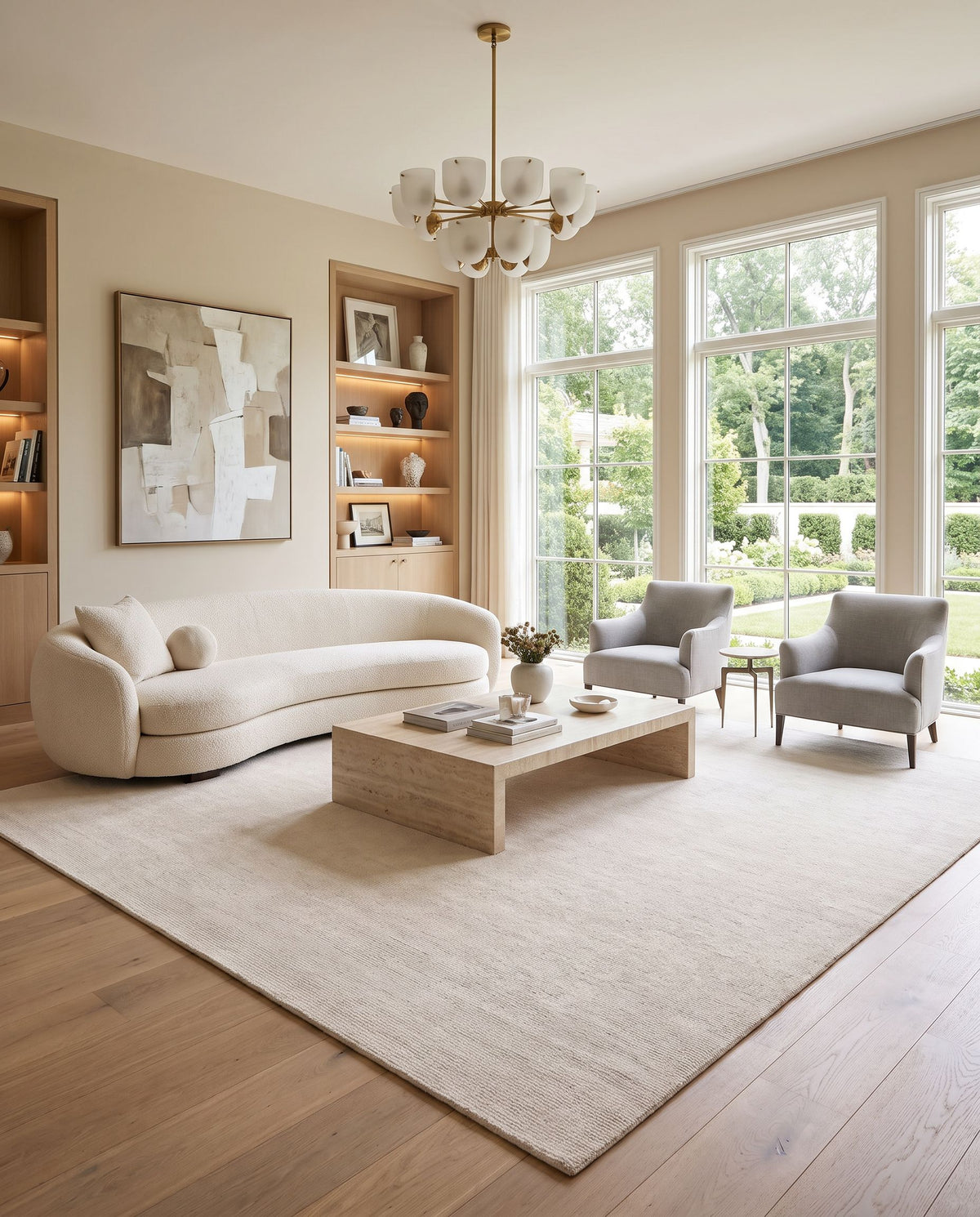 Levanto Hand Tufted Rug styled in an elegant designer living room — hand tufted modern area rug in ivory tones