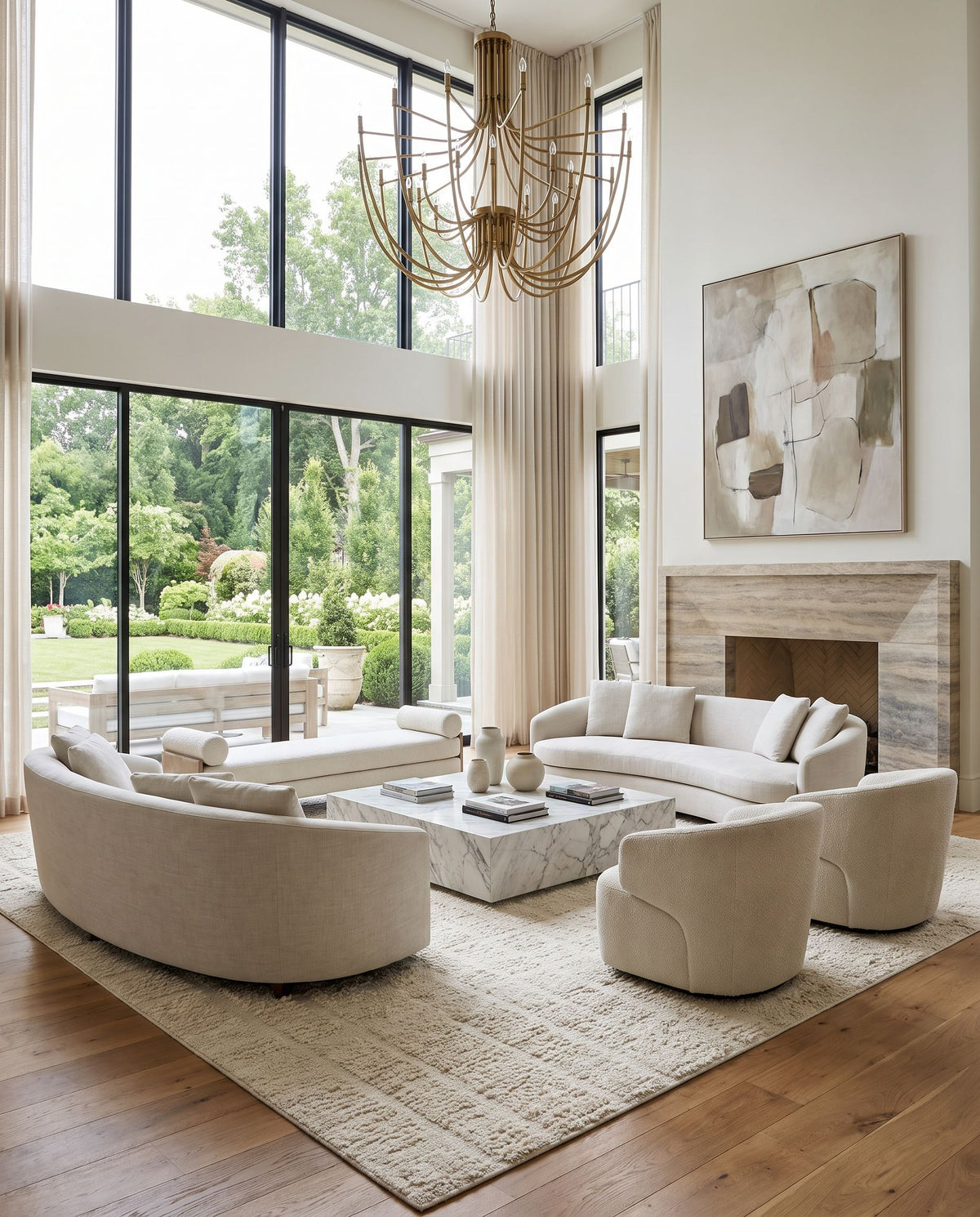Lofoten Hand Tufted Rug as the centerpiece of a bright luxury living room — a hand tufted global area rug in ivory tones