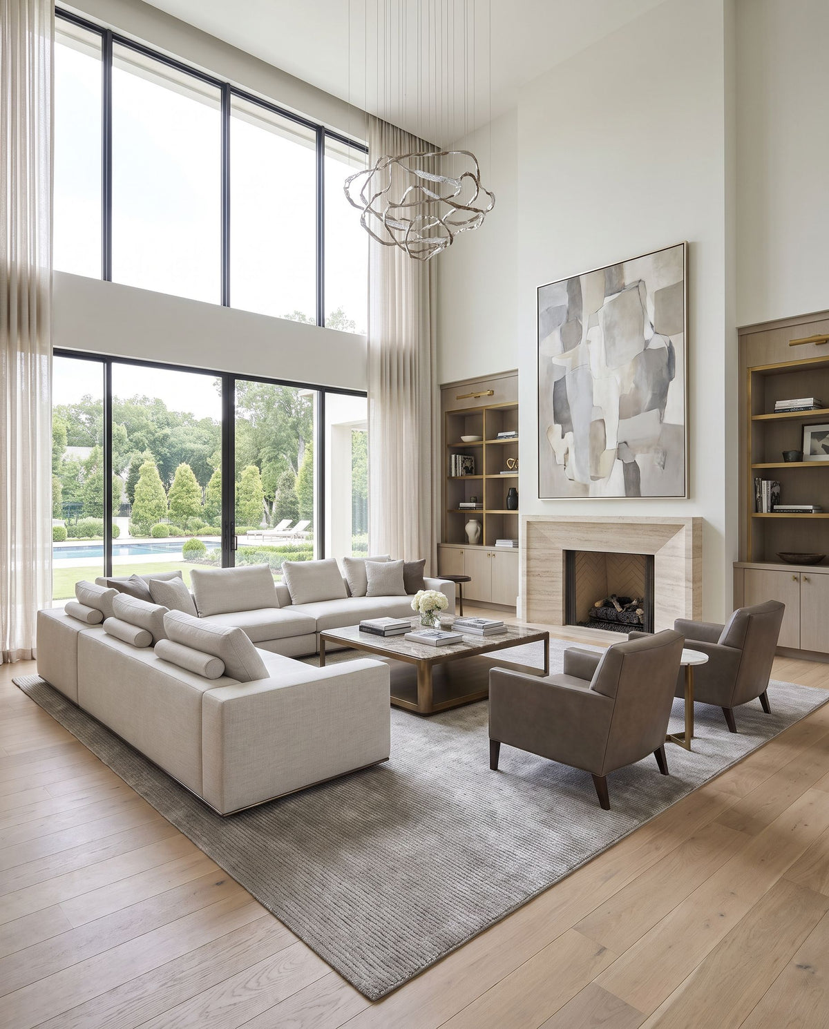 Lajitas Hand Tufted Rug as the centerpiece of a bright luxury living room — a hand tufted modern area rug in silver, dove gray and ash tones