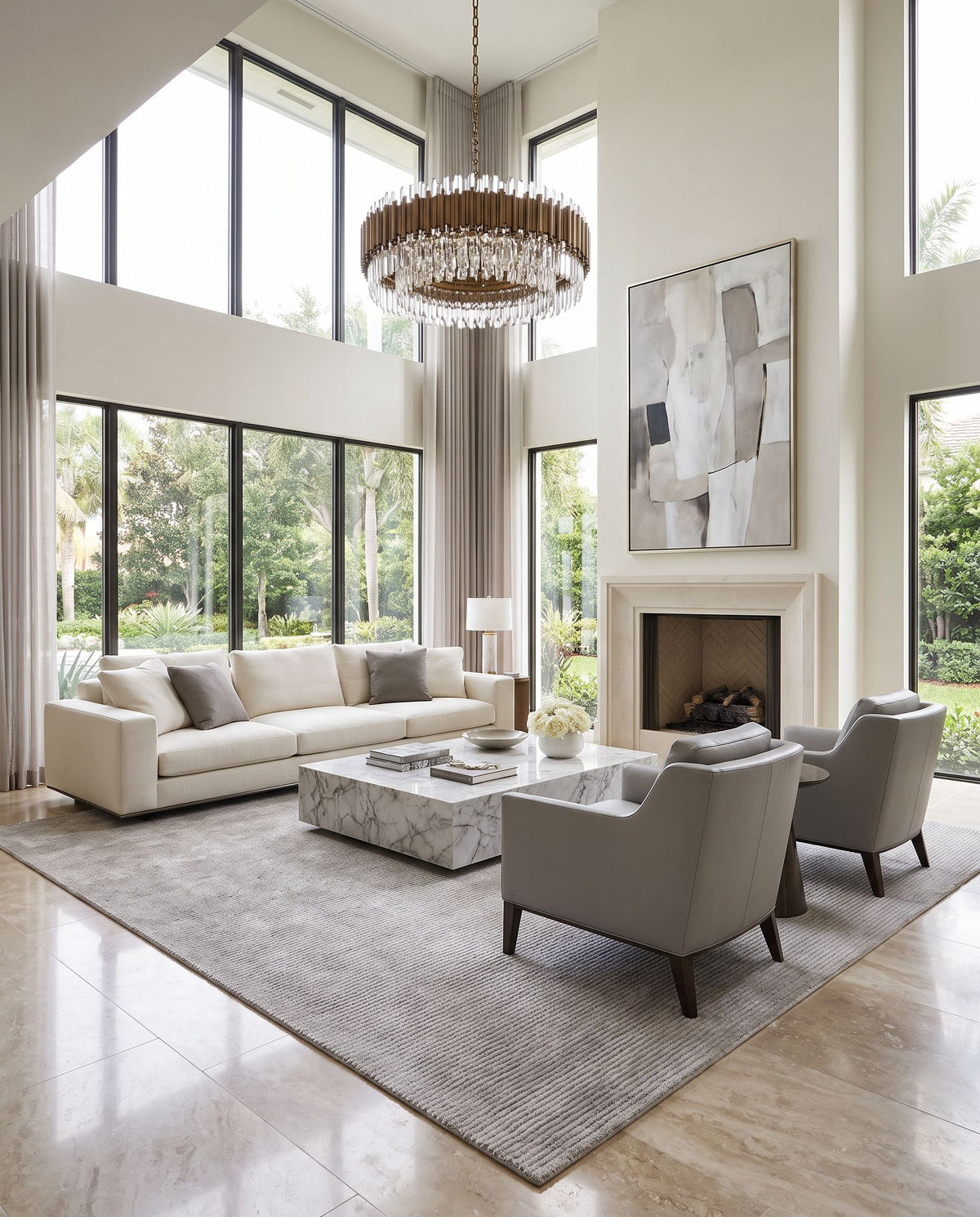 Lajitas Hand Tufted Rug styled in an elegant designer living room — hand tufted modern area rug in silver, dove gray and ash tones