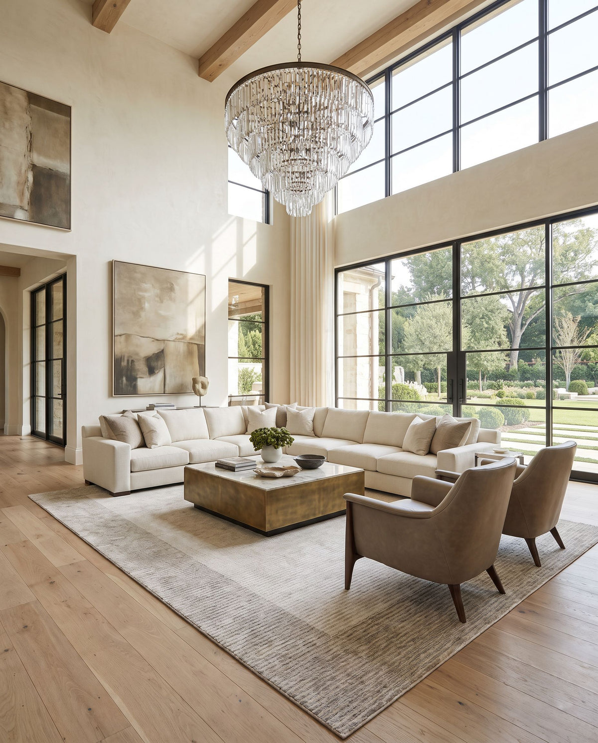 Nigde Hand Tufted Rug styled in an elegant designer living room — hand tufted modern area rug in beige and medium gray tones