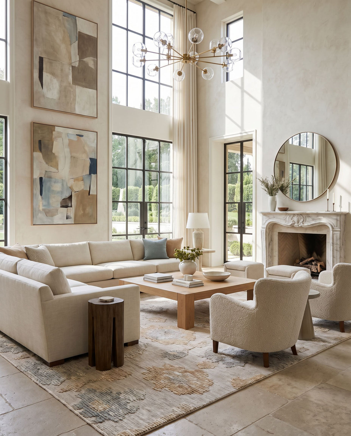 Narvik Hand Tufted Rug as the centerpiece of a bright luxury living room — a hand tufted traditional area rug in warm neutral tones