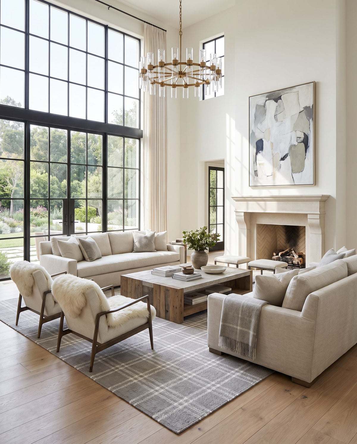Obruk Hand Woven Rug styled in an elegant designer living room — hand woven modern area rug in warm neutral tones
