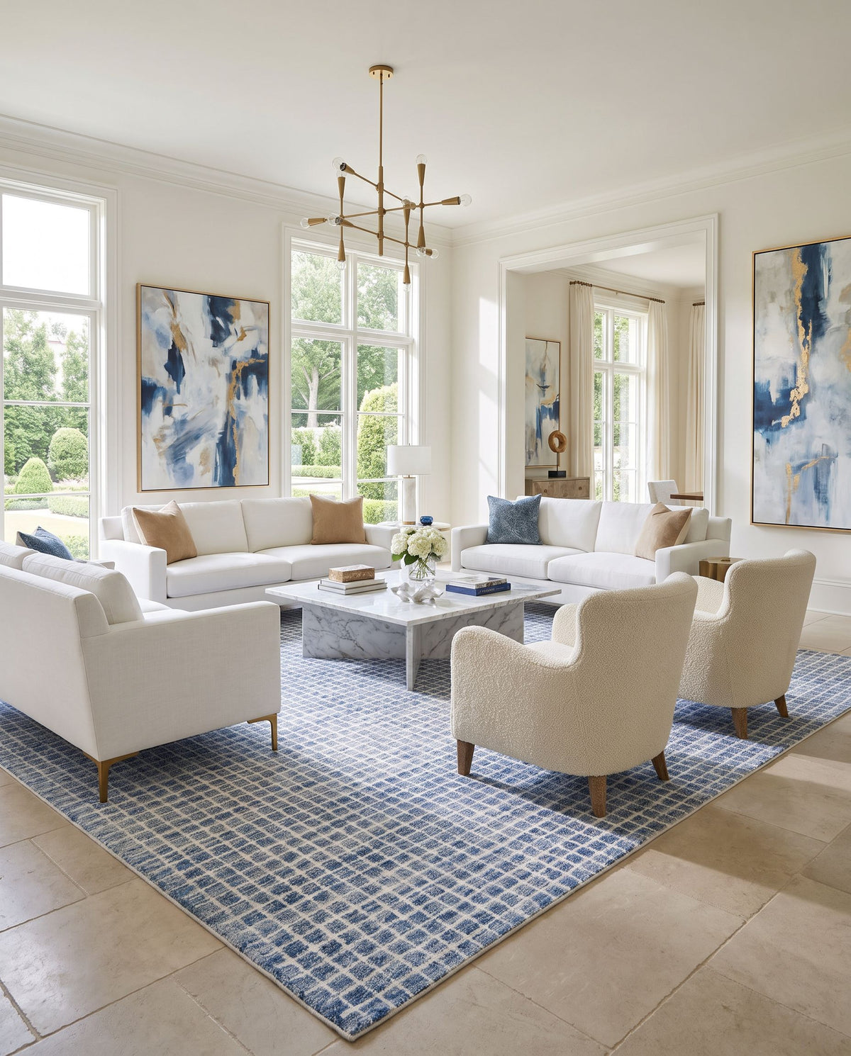 Presidio Hand Tufted Rug styled in an elegant designer living room — hand tufted area rug in warm neutral tones