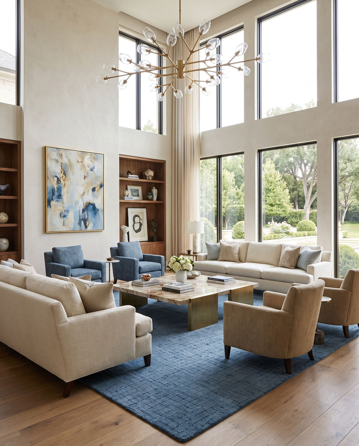 Porvoo Hand Tufted Rug styled in an elegant designer living room — hand tufted modern area rug in warm neutral tones