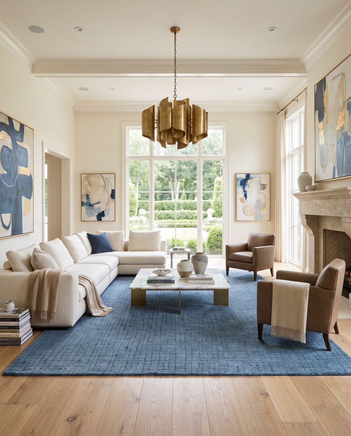 Porvoo Hand Tufted Rug styled in an elegant designer living room — hand tufted modern area rug in warm neutral tones