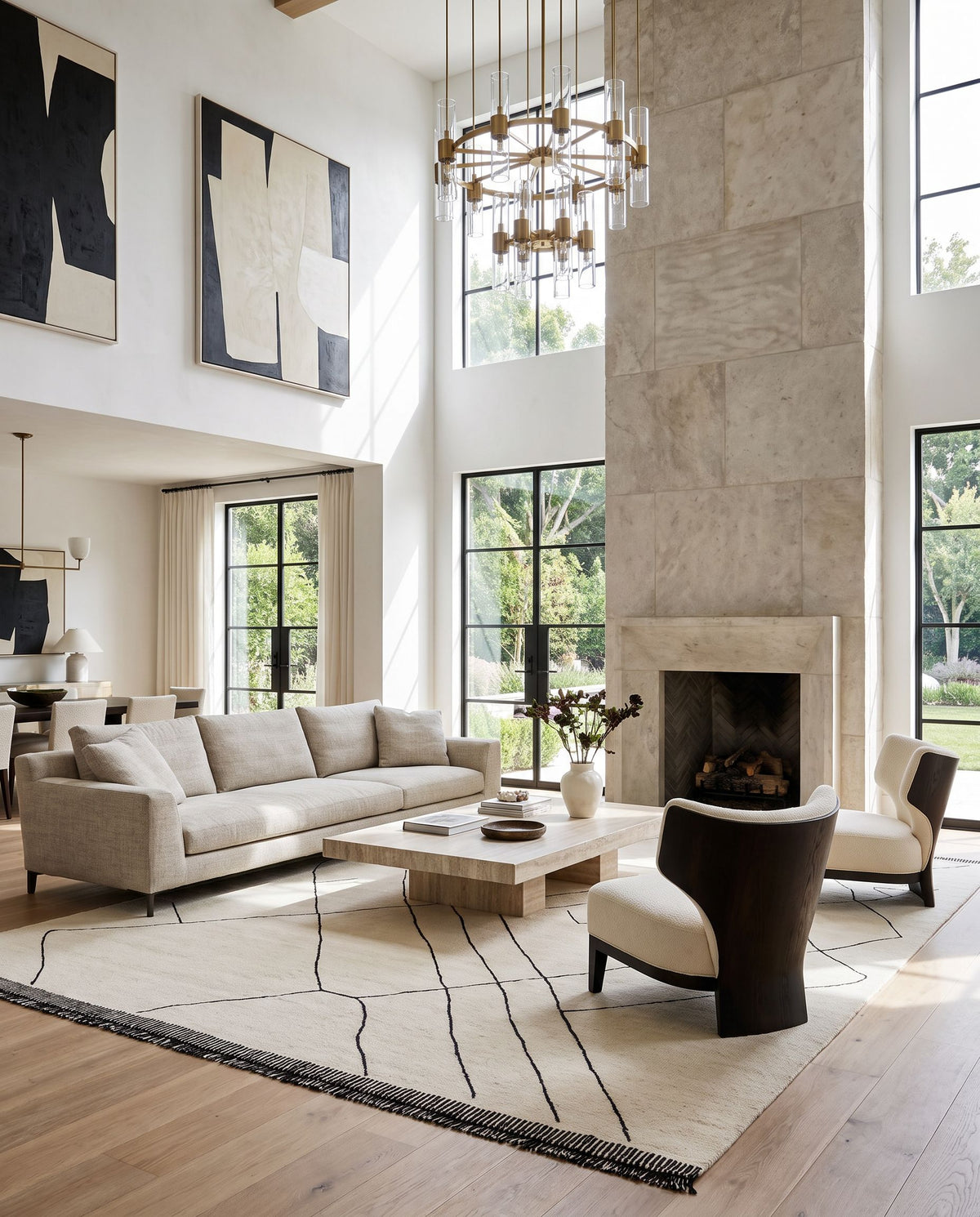 Ribe Hand Tufted Rug styled in an elegant designer living room — hand tufted global area rug in cream and black tones