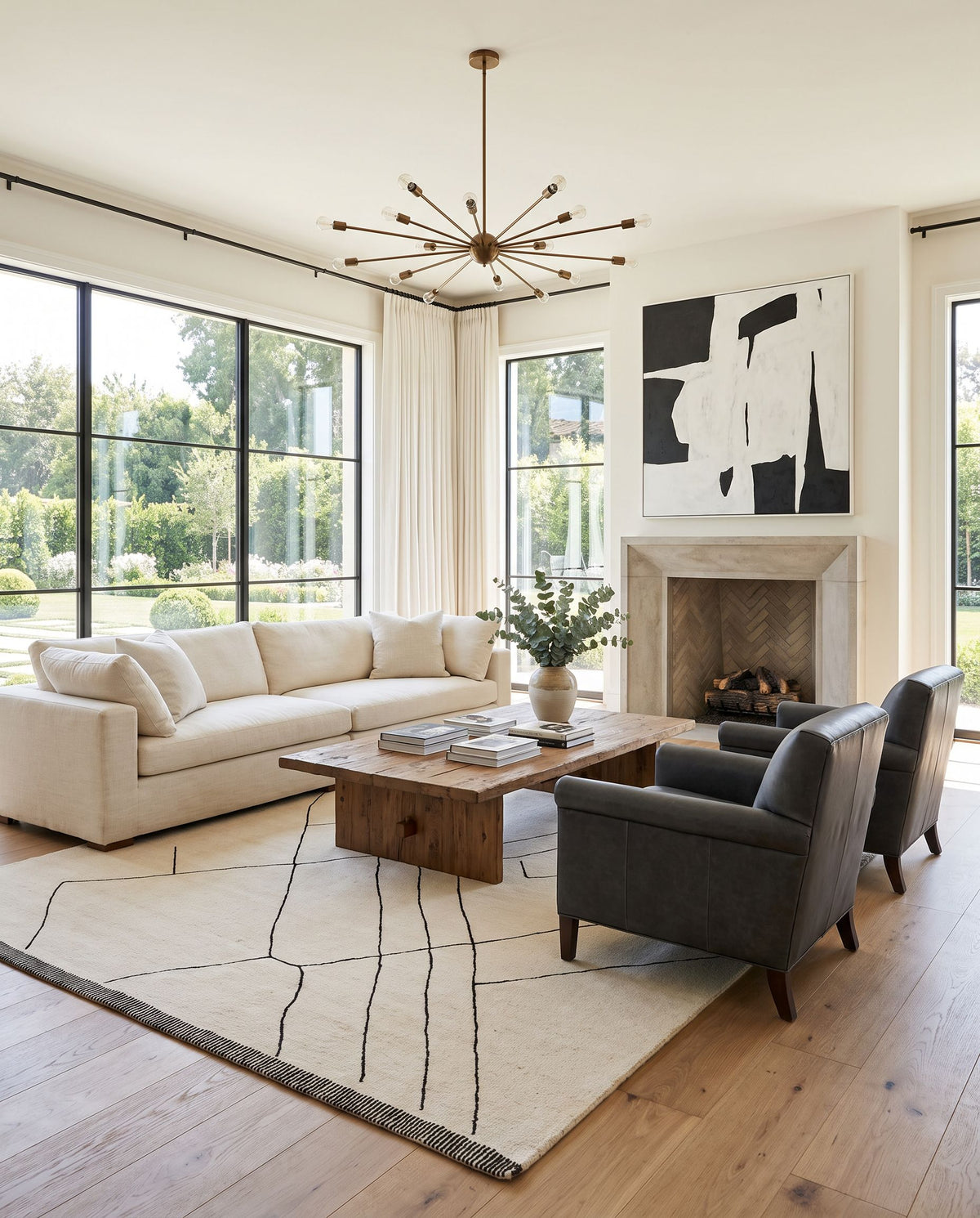 Ribe Hand Tufted Rug styled in an elegant designer living room — hand tufted global area rug in cream and black tones