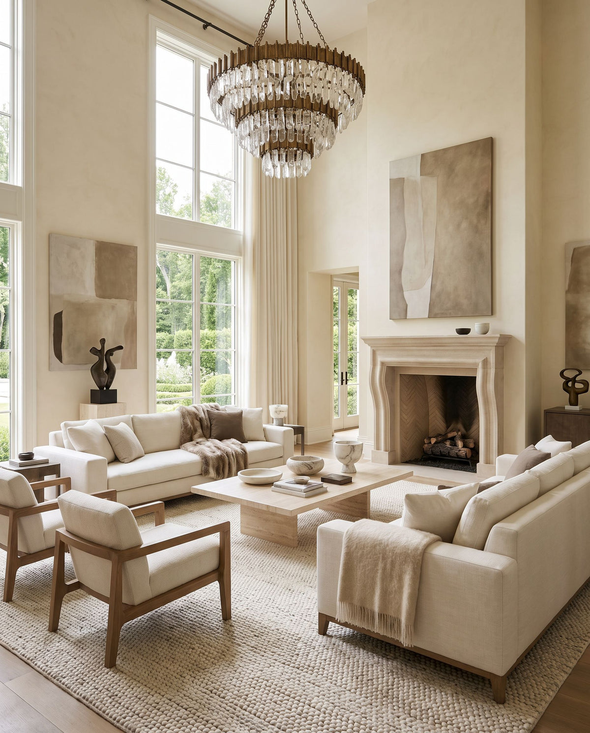 Sabanozu Hand Woven Rug as the centerpiece of a bright luxury living room — a hand woven global area rug in beige tones
