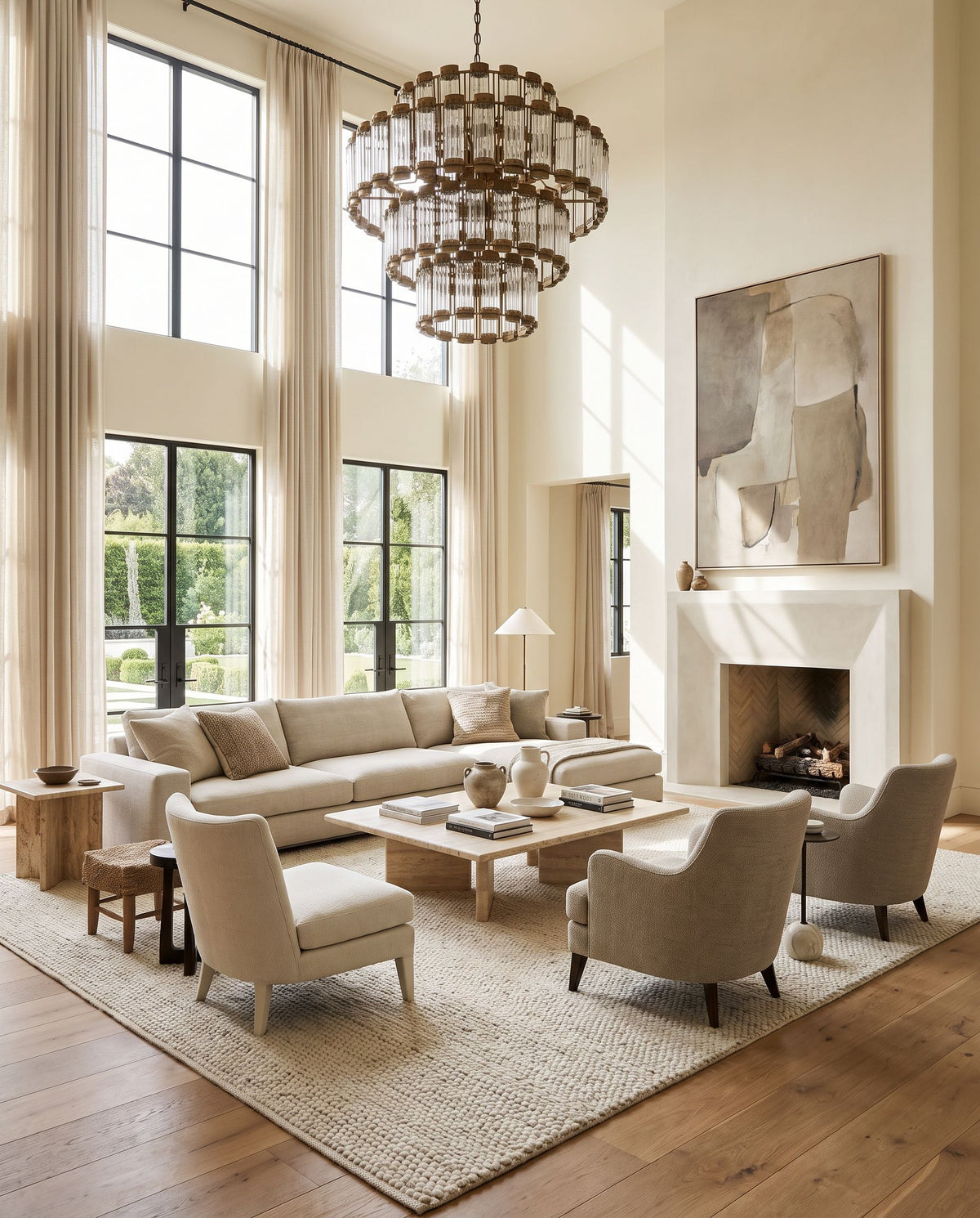 Sabanozu Hand Woven Rug styled in an elegant designer living room — hand woven global area rug in beige tones