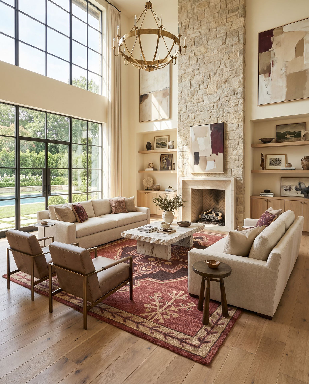 Serko Hand Tufted Rug styled in an elegant designer living room — hand tufted global area rug in warm neutral tones