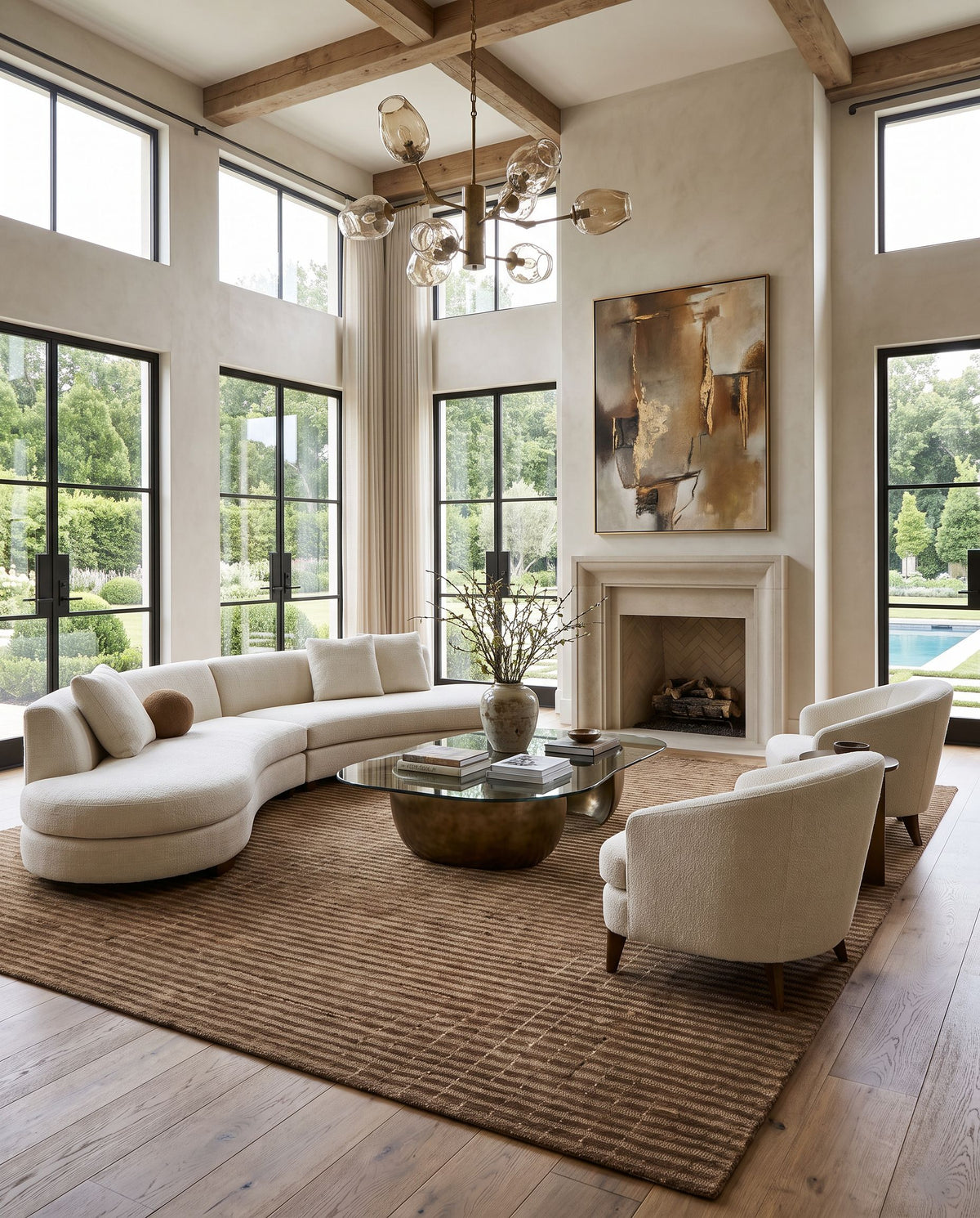 Silje Hand Tufted Rug styled in an elegant designer living room — hand tufted global area rug in warm neutral tones