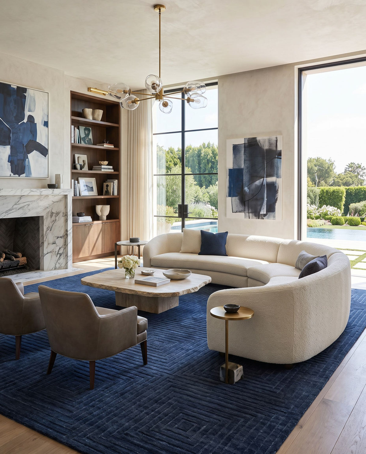 Samos Hand Tufted Rug styled in an elegant designer living room — hand tufted global area rug in warm neutral tones