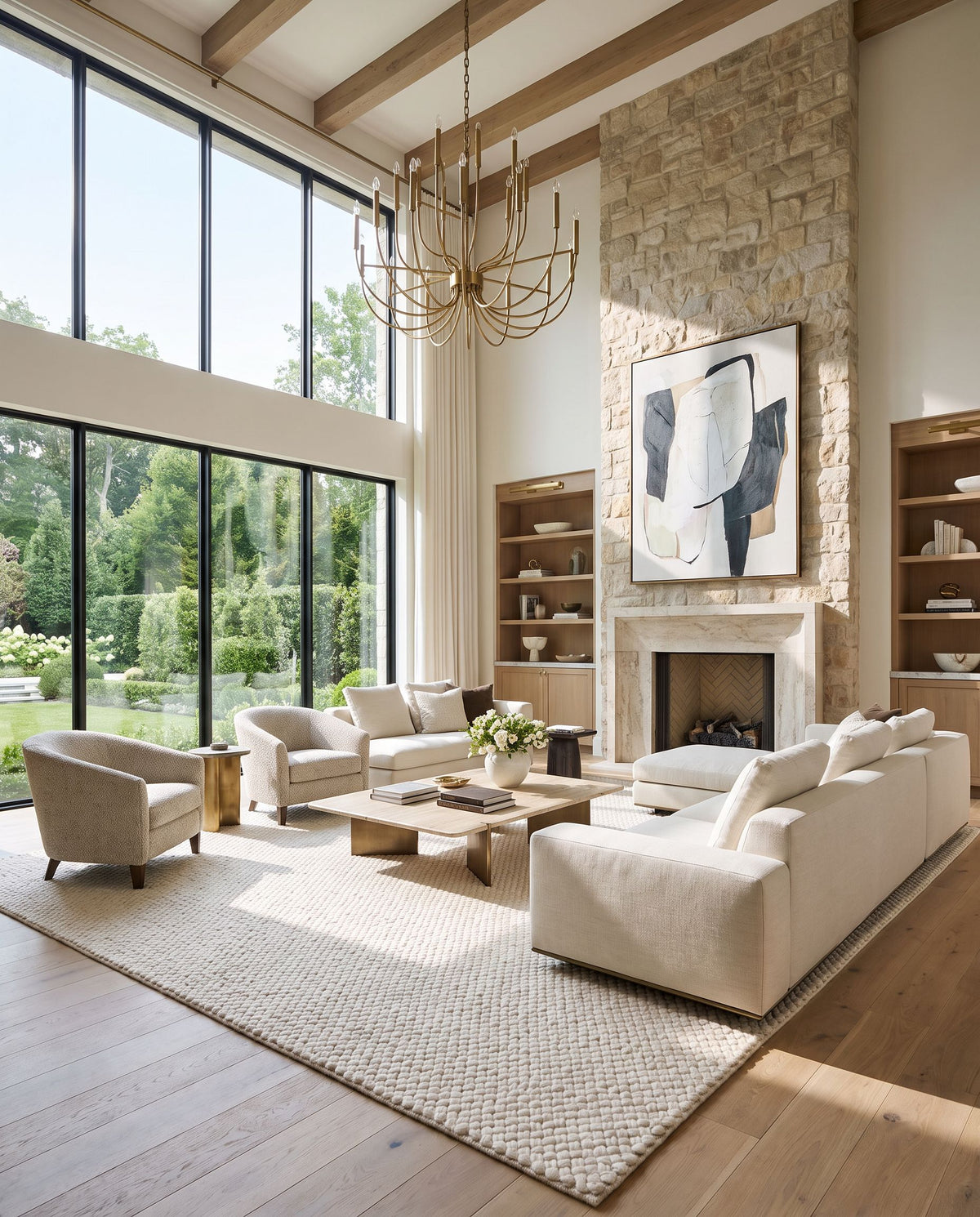 Sifnos Hand Woven Rug styled in an elegant designer living room — hand woven global area rug in ivory tones