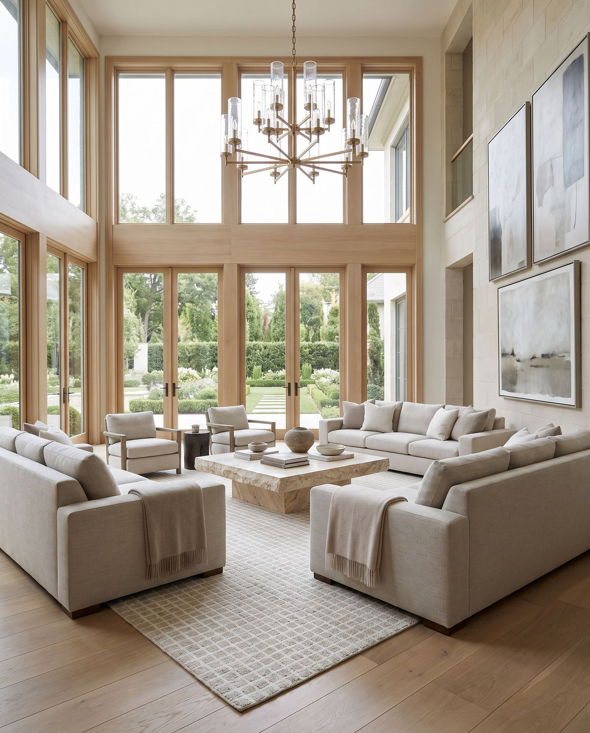 Sultanhani Hand Tufted Rug styled in an elegant designer living room — hand tufted area rug in ivory, pearl and dove gray tones