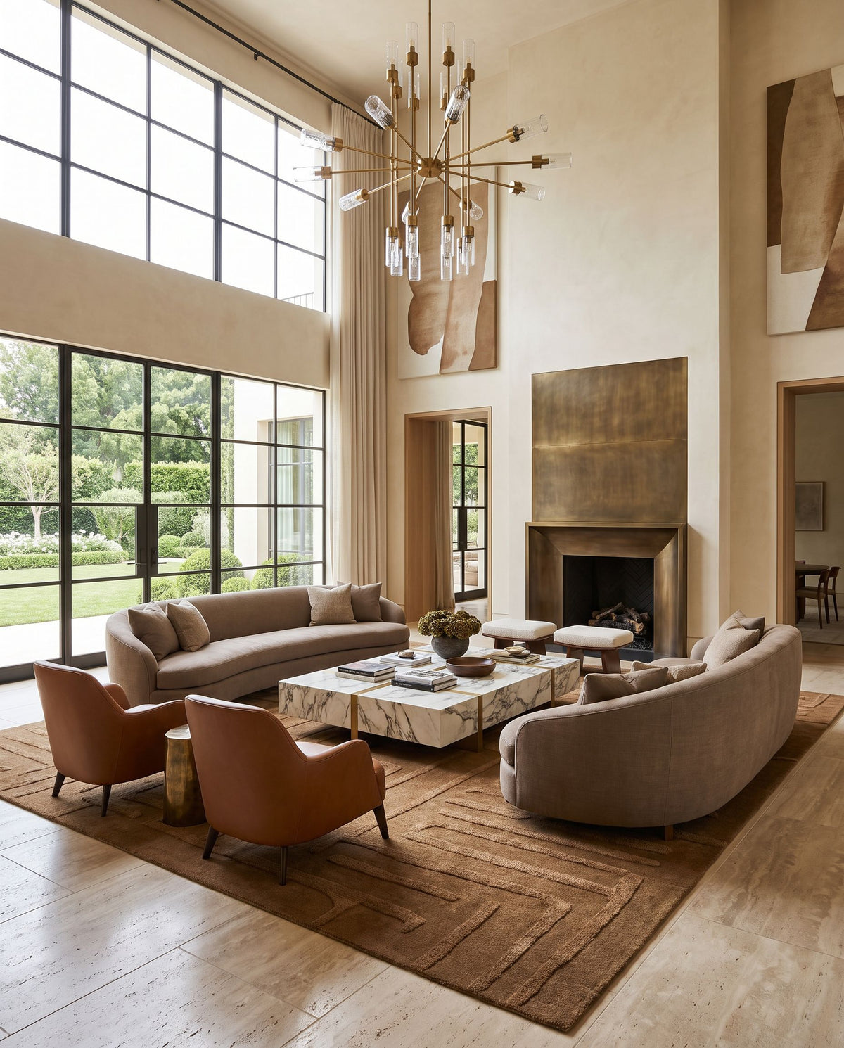 Symi Hand Tufted Rug as the centerpiece of a bright luxury living room — a hand tufted modern area rug in warm neutral tones
