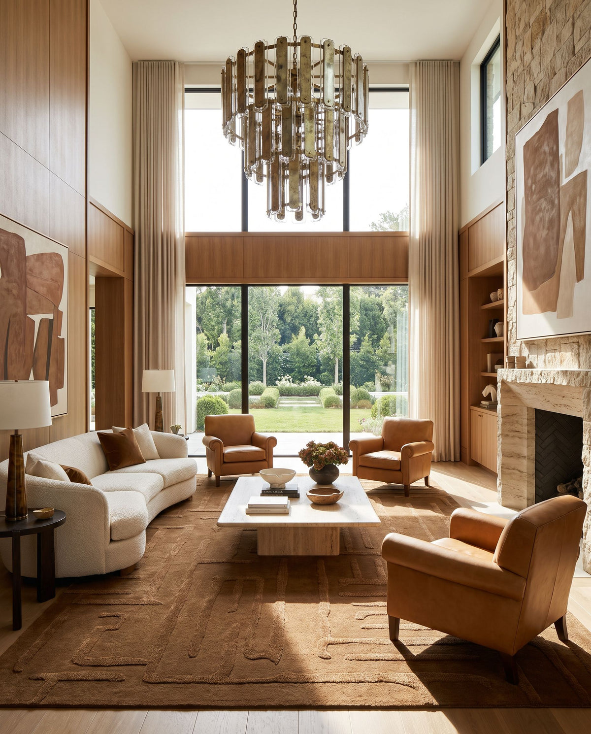Symi Hand Tufted Rug styled in an elegant designer living room — hand tufted modern area rug in warm neutral tones
