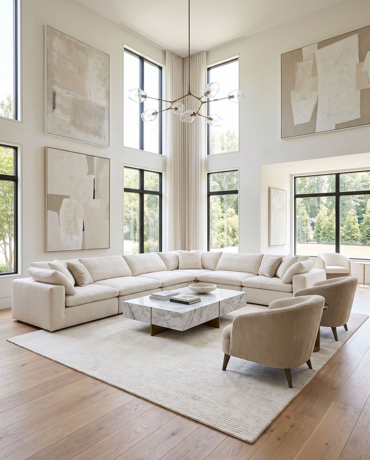 Terlingua Hand Tufted Rug styled in an elegant designer living room — hand tufted modern area rug in ivory, cream and pearl tones