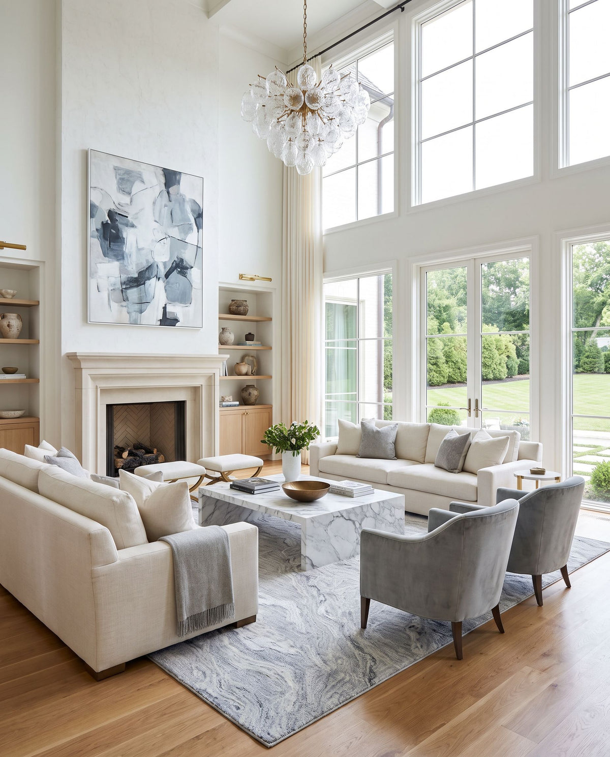 Tularosa Hand Tufted Rug as the centerpiece of a bright luxury living room — a hand tufted modern area rug in warm neutral tones