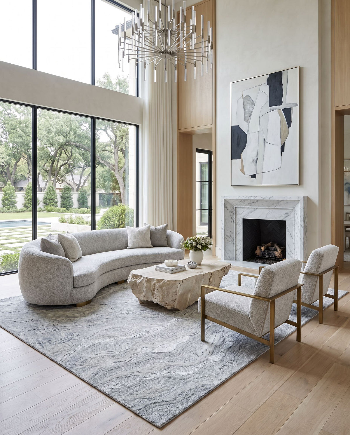 Tularosa Hand Tufted Rug styled in an elegant designer living room — hand tufted modern area rug in warm neutral tones