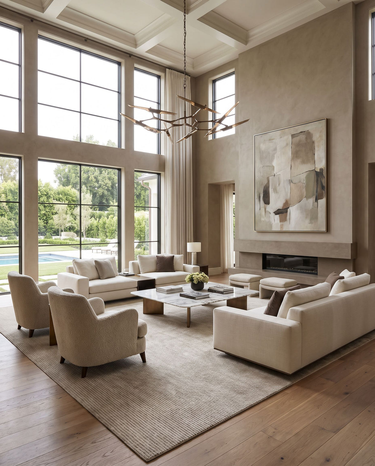 Taspinar Hand Tufted Rug as the centerpiece of a bright luxury living room — a hand tufted modern area rug in beige, sand and cream tones