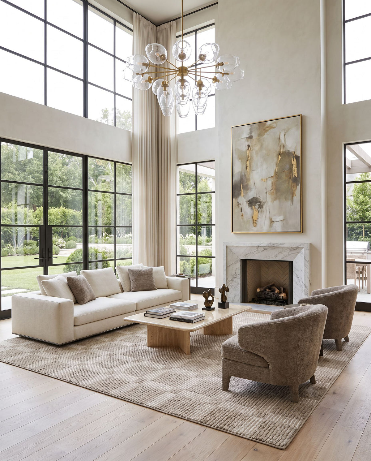Urgup Hand Tufted Rug as the centerpiece of a bright luxury living room — a hand tufted modern area rug in warm neutral tones