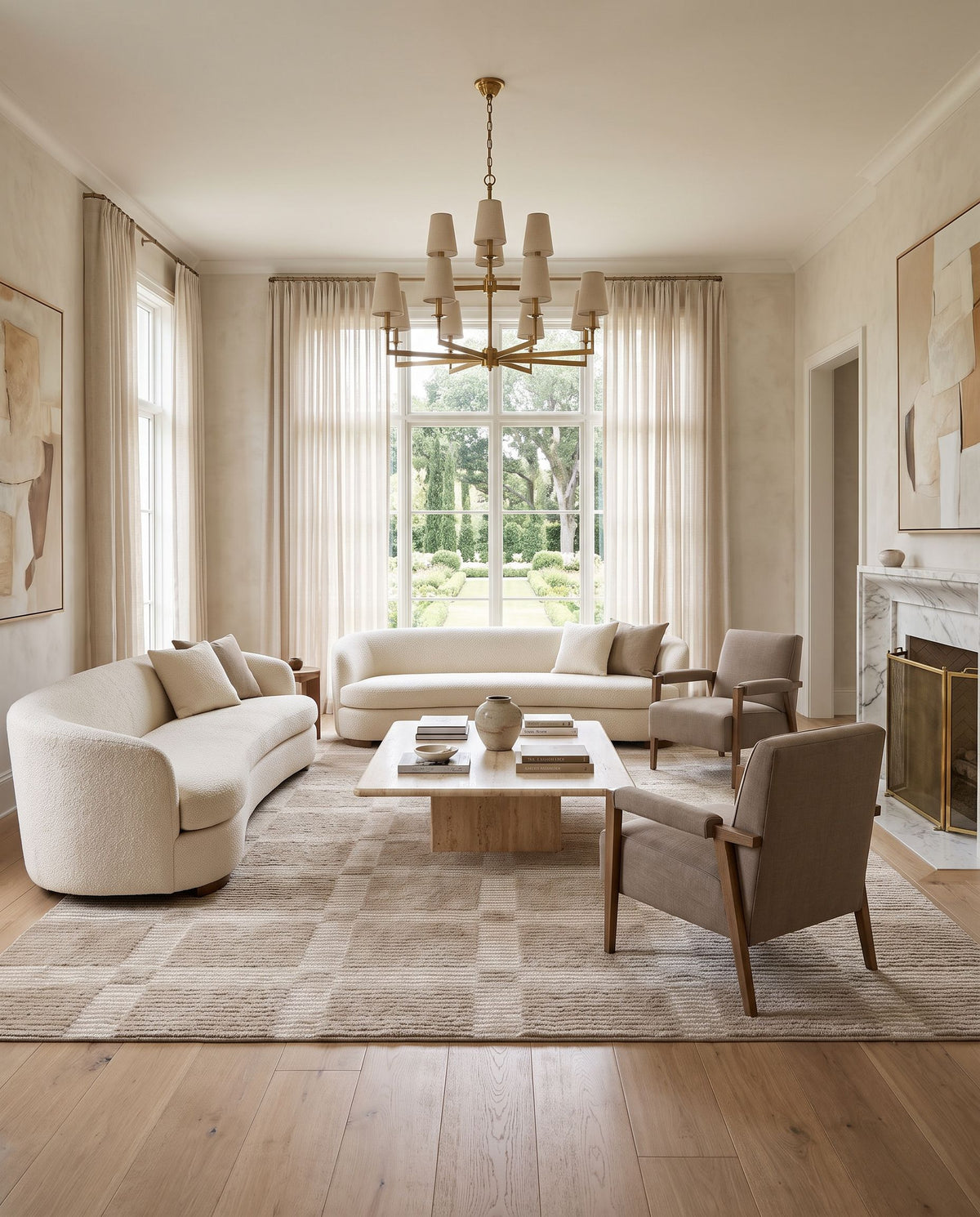 Urgup Hand Tufted Rug styled in an elegant designer living room — hand tufted modern area rug in warm neutral tones