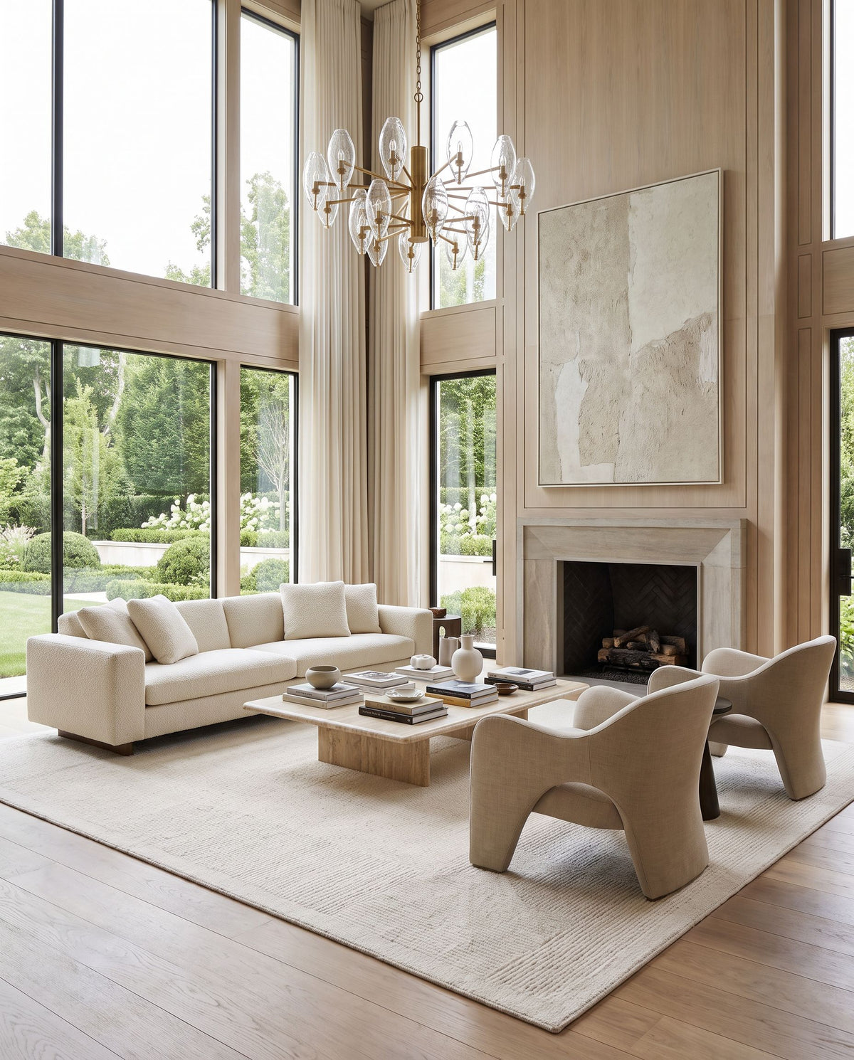 Vernazza Hand Tufted Rug as the centerpiece of a bright luxury living room — a hand tufted modern area rug in warm neutral tones