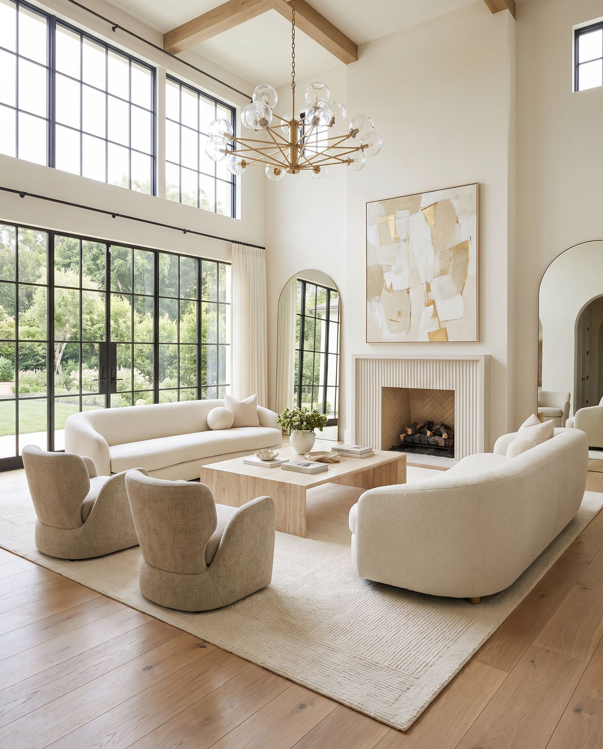 Vernazza Hand Tufted Rug styled in an elegant designer living room — hand tufted modern area rug in warm neutral tones