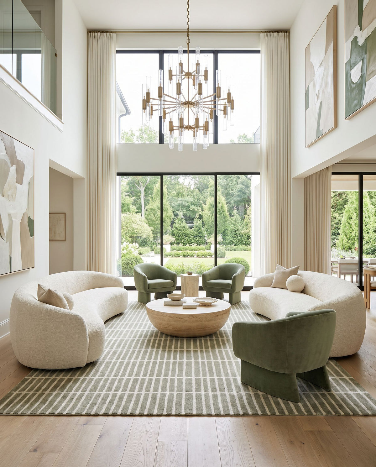 Varazze Hand Tufted Rug as the centerpiece of a bright luxury living room — a hand tufted modern area rug in warm neutral tones