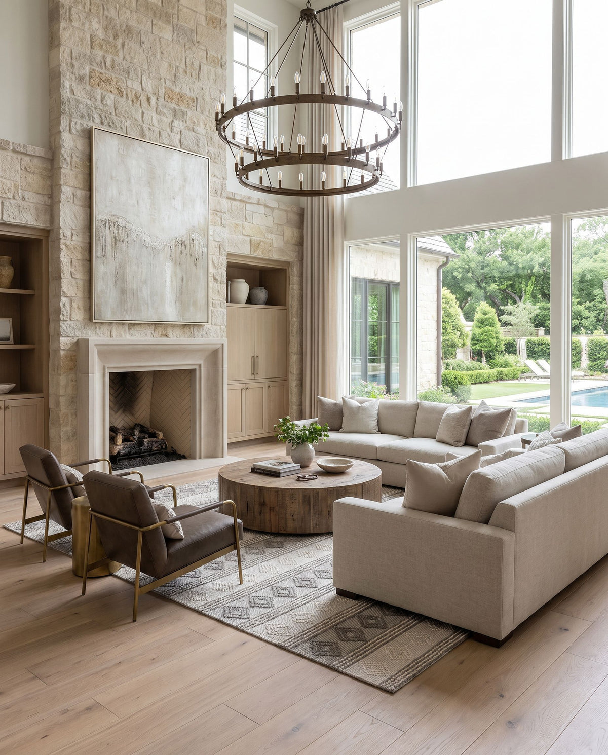Zoagli Hand Woven Rug as the centerpiece of a bright luxury living room — a hand woven cottage area rug in charcoal and white tones