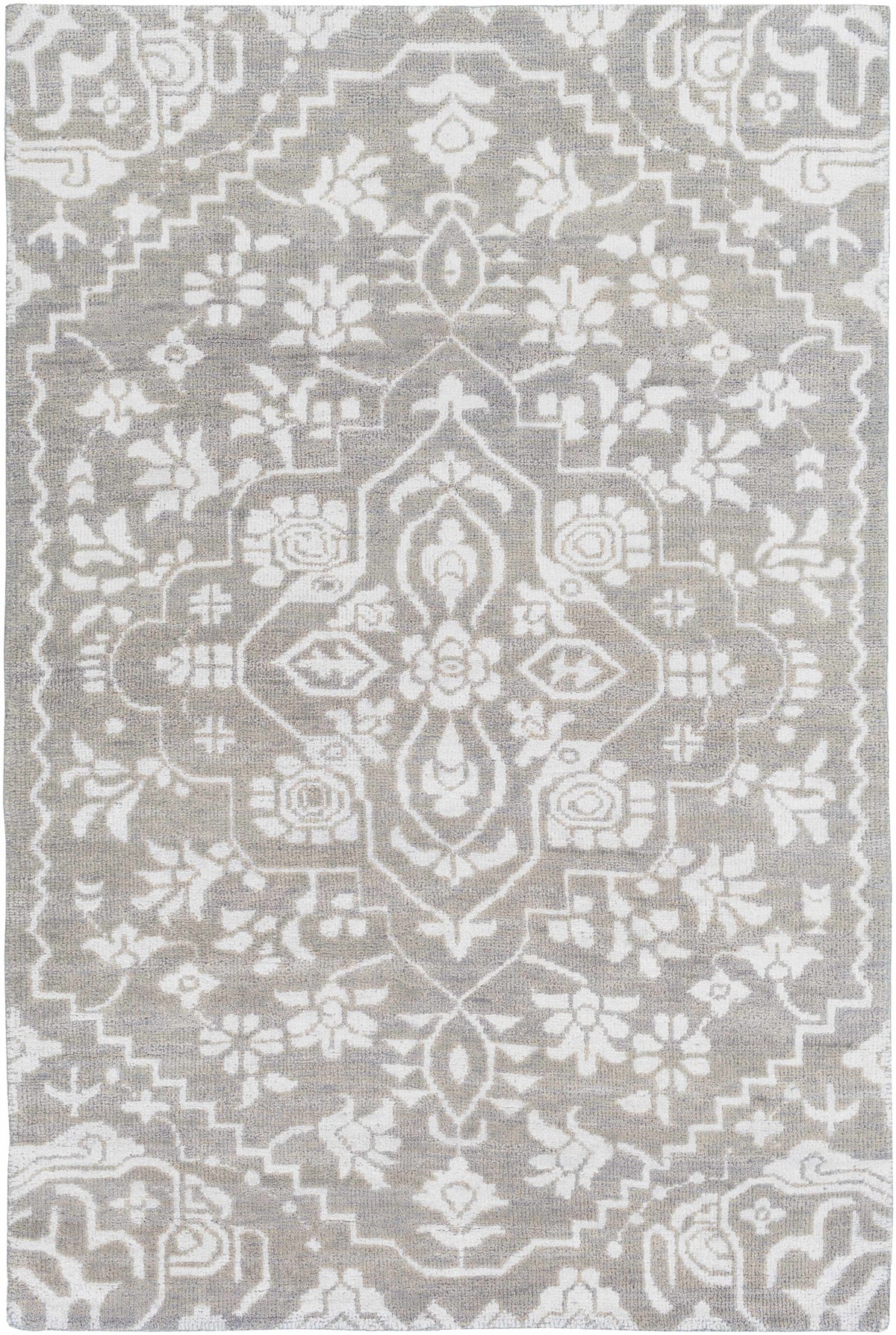 Medium Gray Hand Knotted 60% NZ Wool, 40% Viscose Traditional Rectangle Handmade rug, Indoor use only, no fringe, non-washable.