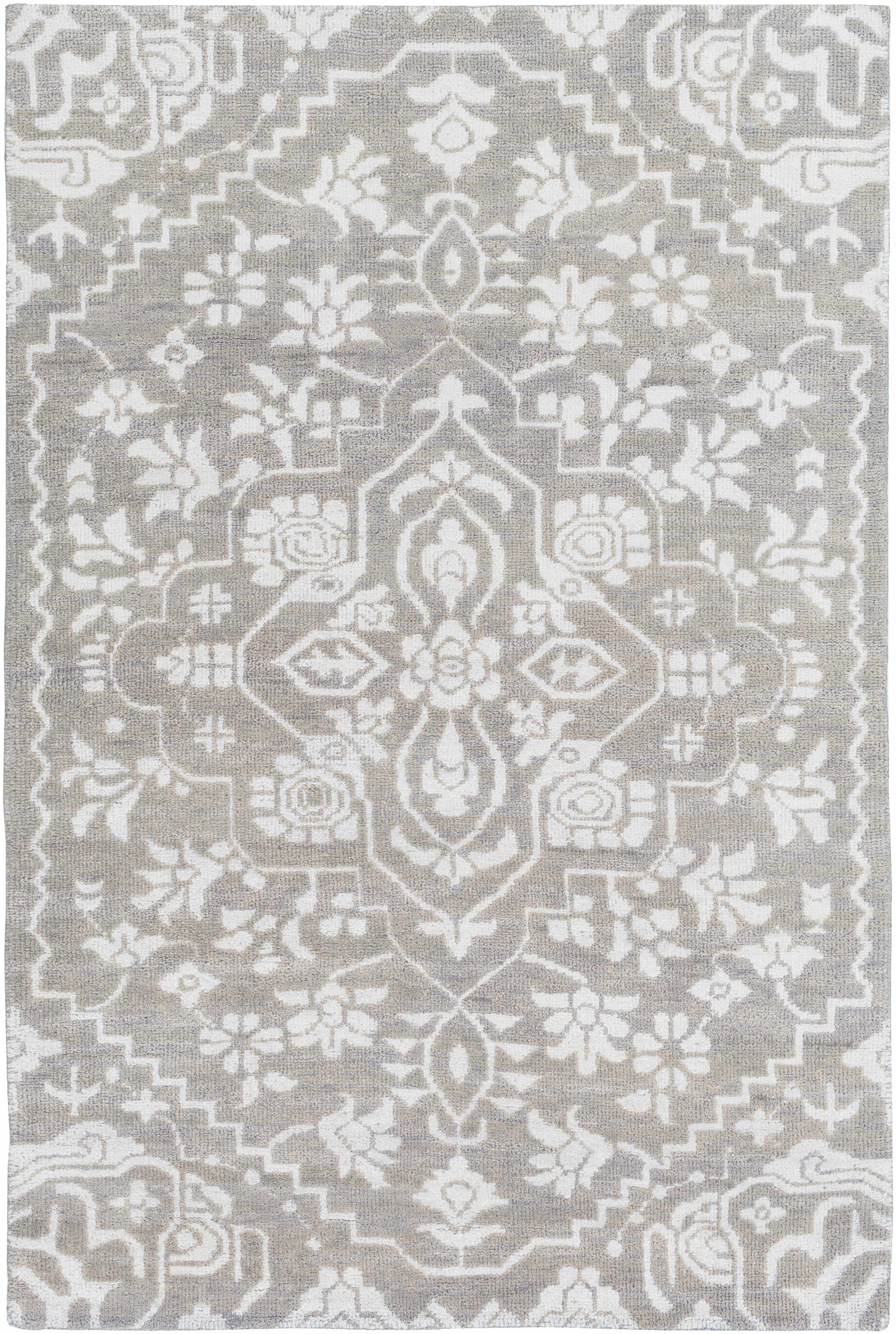 Medium Gray Hand Knotted 60% NZ Wool, 40% Viscose Traditional Rectangle Handmade rug, Indoor use only, no fringe, non-washable.