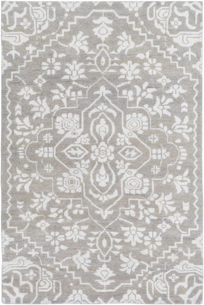 Medium Gray Hand Knotted 60% NZ Wool, 40% Viscose Traditional Rectangle Handmade rug, Indoor use only, no fringe, non-washable.