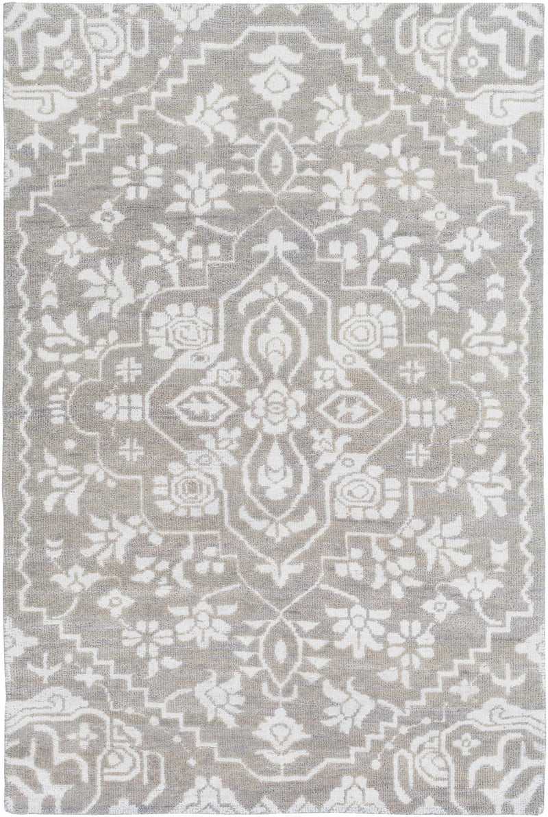 Medium Gray Hand Knotted 60% NZ Wool, 40% Viscose Traditional Rectangle Handmade rug, Indoor use only, no fringe, non-washable.