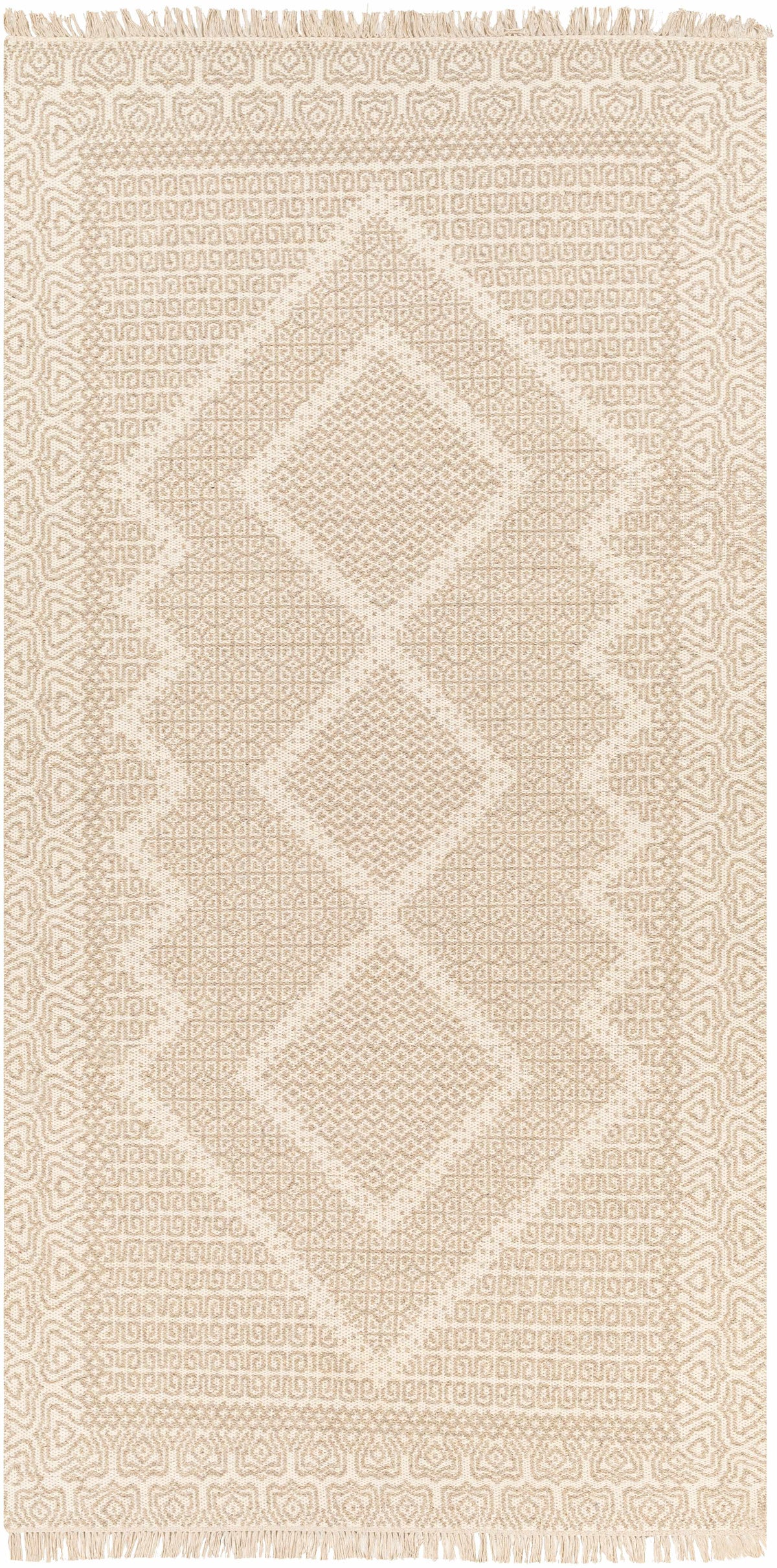 Beige Hand Woven 100% Wool Cottage Rectangle Handmade rug, Indoor use only, has fringe, non-washable. runner also available