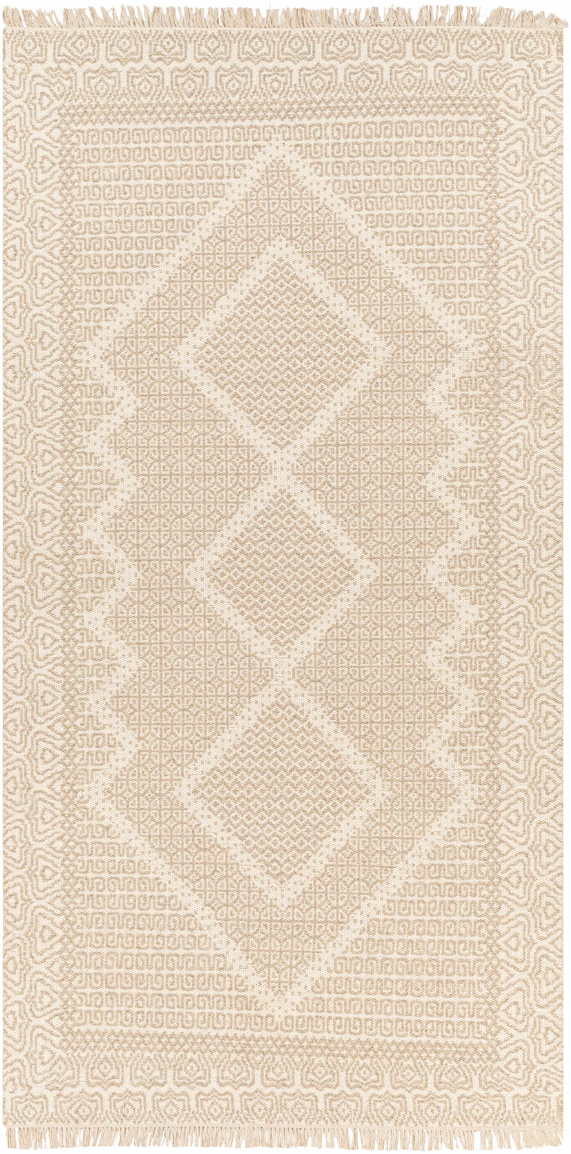 Beige Hand Woven 100% Wool Cottage Rectangle Handmade rug, Indoor use only, has fringe, non-washable. runner also available