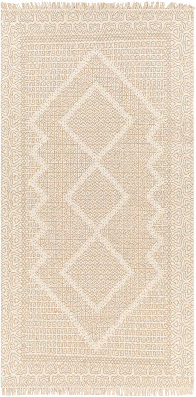 Beige Hand Woven 100% Wool Cottage Rectangle Handmade rug, Indoor use only, has fringe, non-washable. runner also available