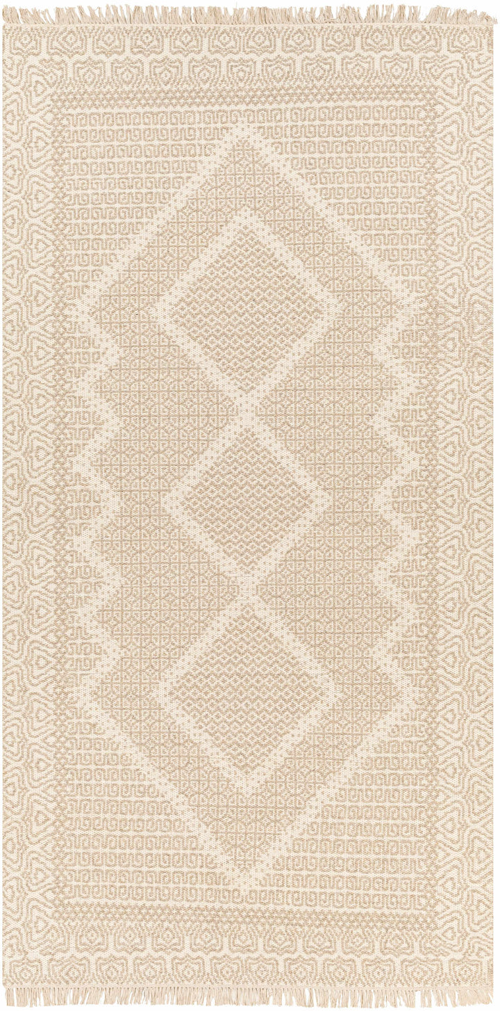 Beige Hand Woven 100% Wool Cottage Rectangle Handmade rug, Indoor use only, has fringe, non-washable. runner also available