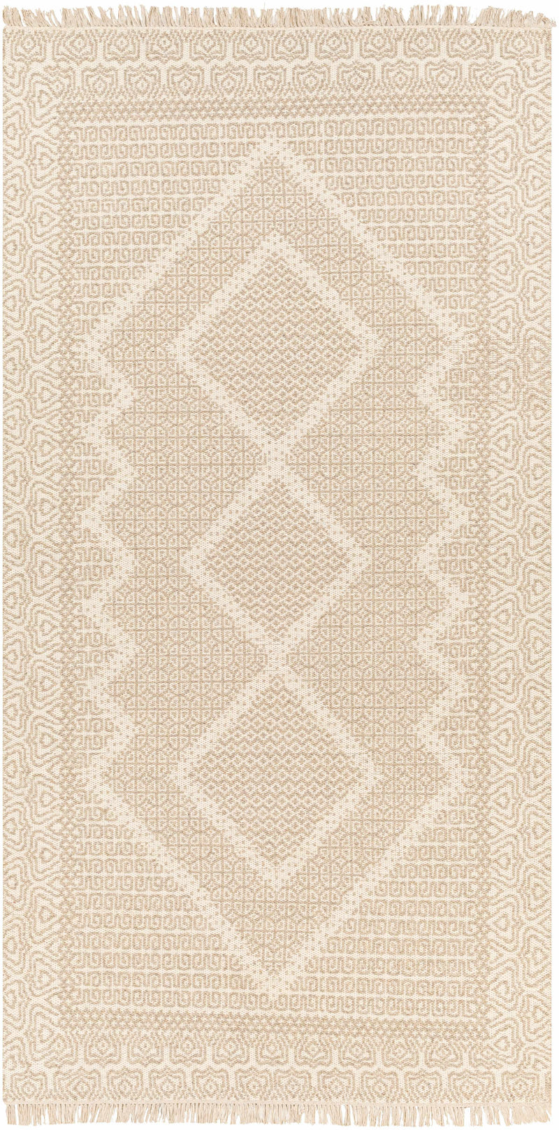 Beige Hand Woven 100% Wool Cottage Rectangle Handmade rug, Indoor use only, has fringe, non-washable. runner also available
