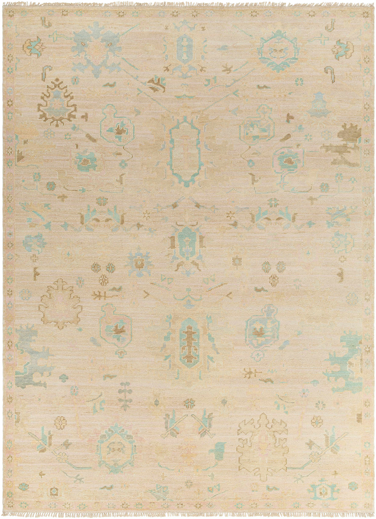 Brown Hand Knotted 100% Wool Traditional Rectangle Handmade rug, Indoor use only, has fringe, non-washable.